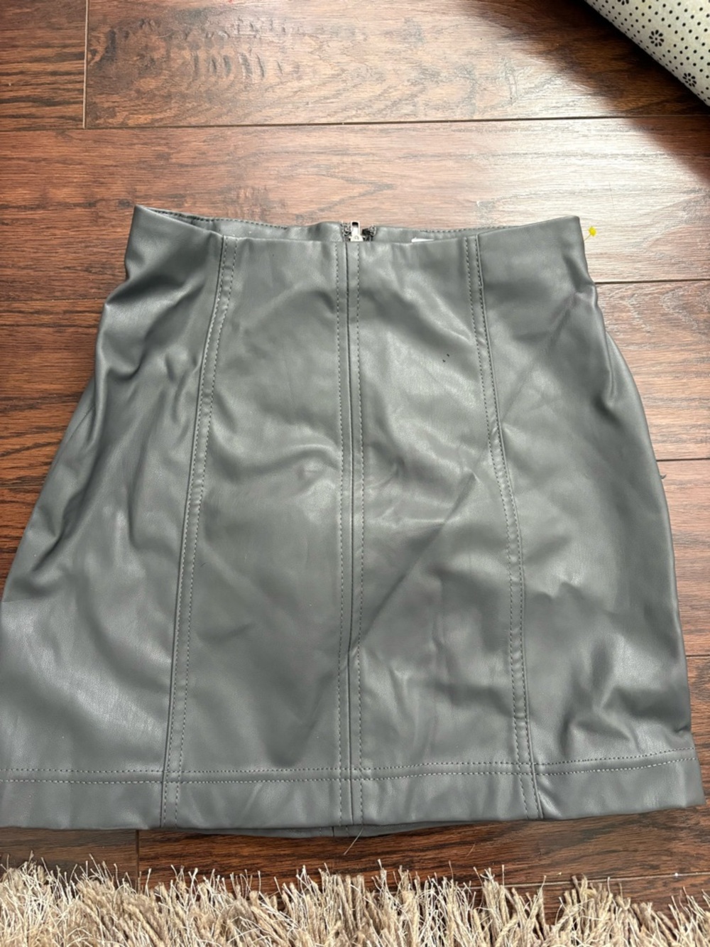 Tinseltown Gray Faux Leather Midi Skirt with Vertical Seams